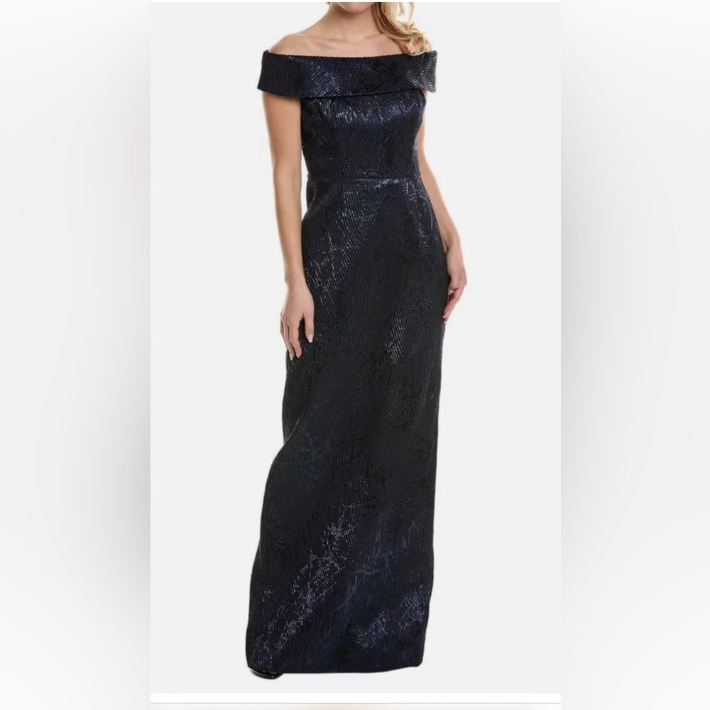 NWT Rickie Freeman Teri Jon Off-The-Shoulder Metallic Jacquard Gown Size 6